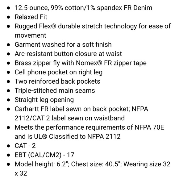 CARHARTT FIRE-RATED JEANS - Picture 2 of 4